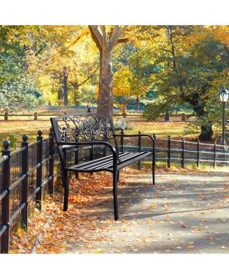 50 Inch Patio Park Steel Frame Cast Iron Backrest Bench Porch Chair