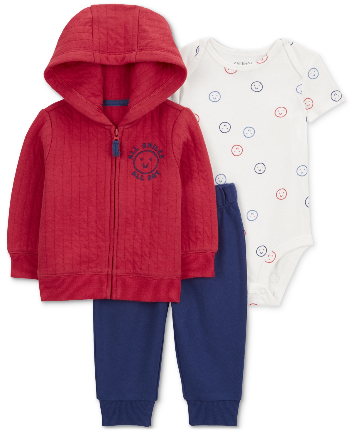 Carter's Baby Boys All Smiles Hoodie, Printed Bodysuit & Pants, 3-pc. Set In Red