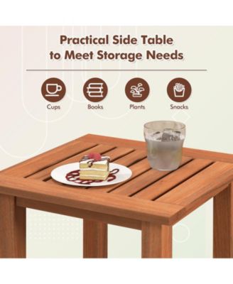 Patio Hardwood Square Side Table with Slatted Tabletop