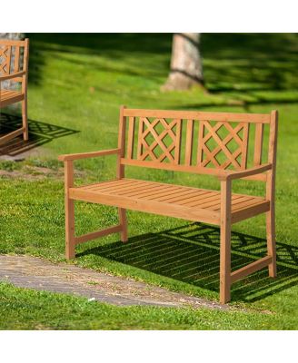 Outdoor Garden Fir Wood Bench with Grid Back in Burlywood – Stylish and Durable Seating Solution for Patios, Gardens, and Outdoor Spaces