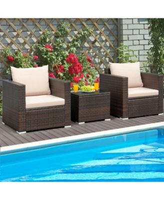 3 Pieces Patio Conversation Rattan Furniture Set with Cushion