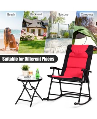 3 Pieces Outdoor Folding Rocking Chair Table Set with Cushion