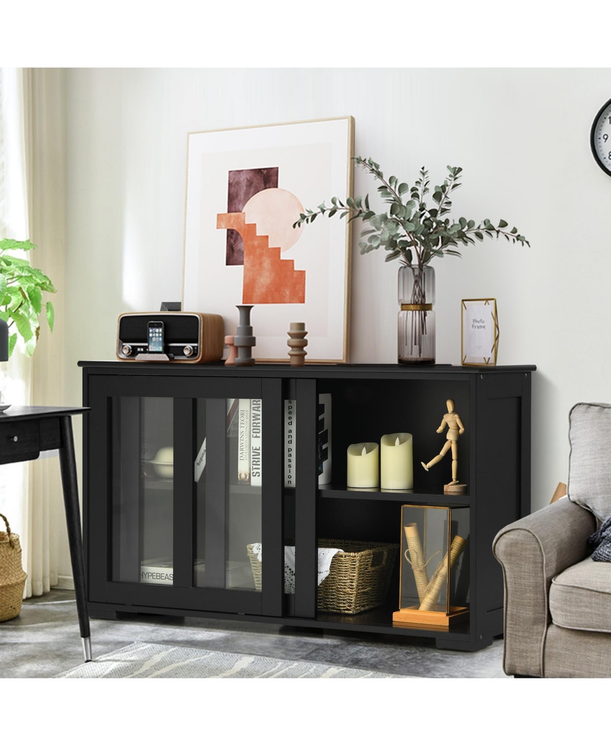 Sugift Sideboard Buffet Cupboard Storage Cabinet with Sliding Door