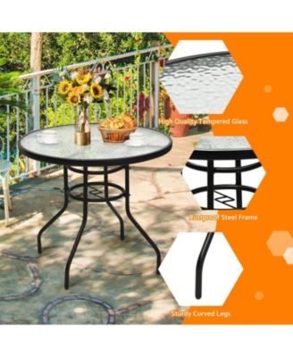 32" Round Outdoor Patio Dining Table with Convenient Umbrella Hole
