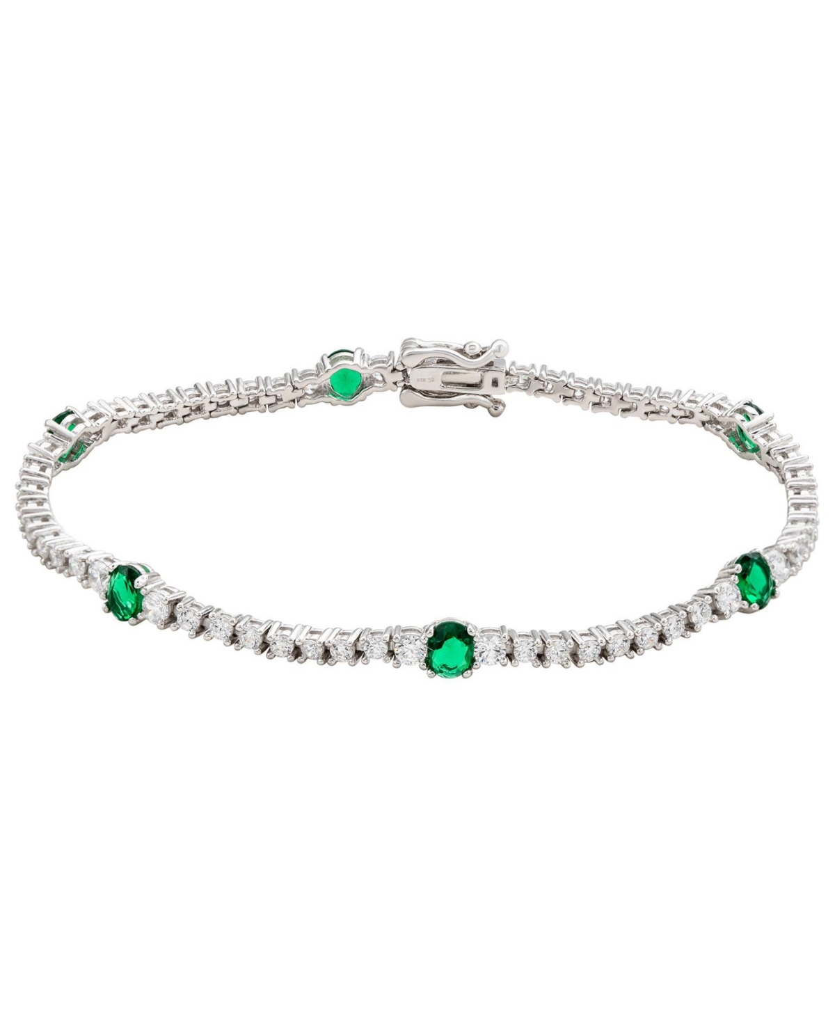 Suzy Levian Sterling Silver Green and White Cubic Zirconia Tennis Bracelet - Green