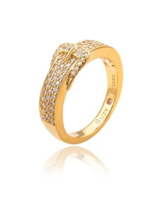 Suzy Levian Sterling Silver Cubic Zirconia Pave Belt Buckle Ring (7 mm)