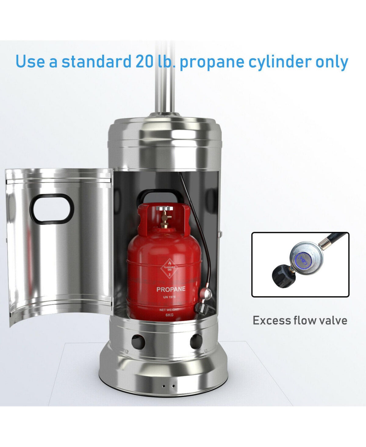 Gymax Patio inches Tall Propane Heater 48,000 Btu W/Table & Wheels- Silver