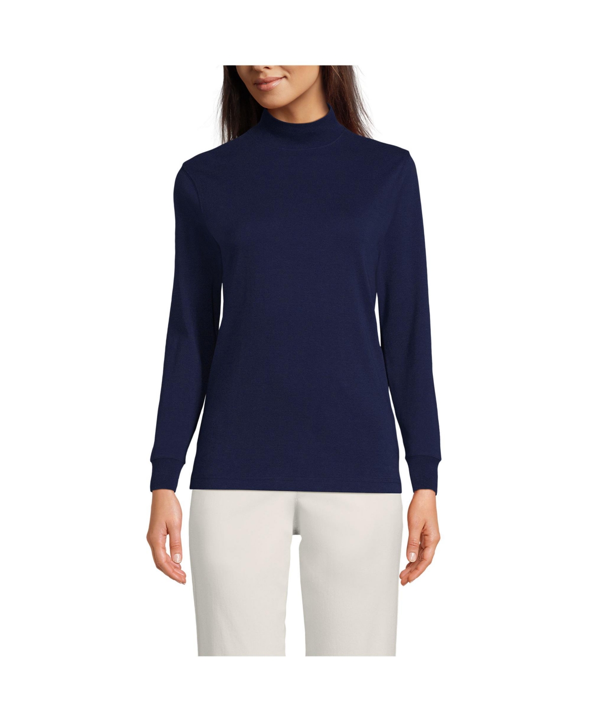 Lands' End Women's Relaxed Cotton Long Sleeve Mock Turtleneck