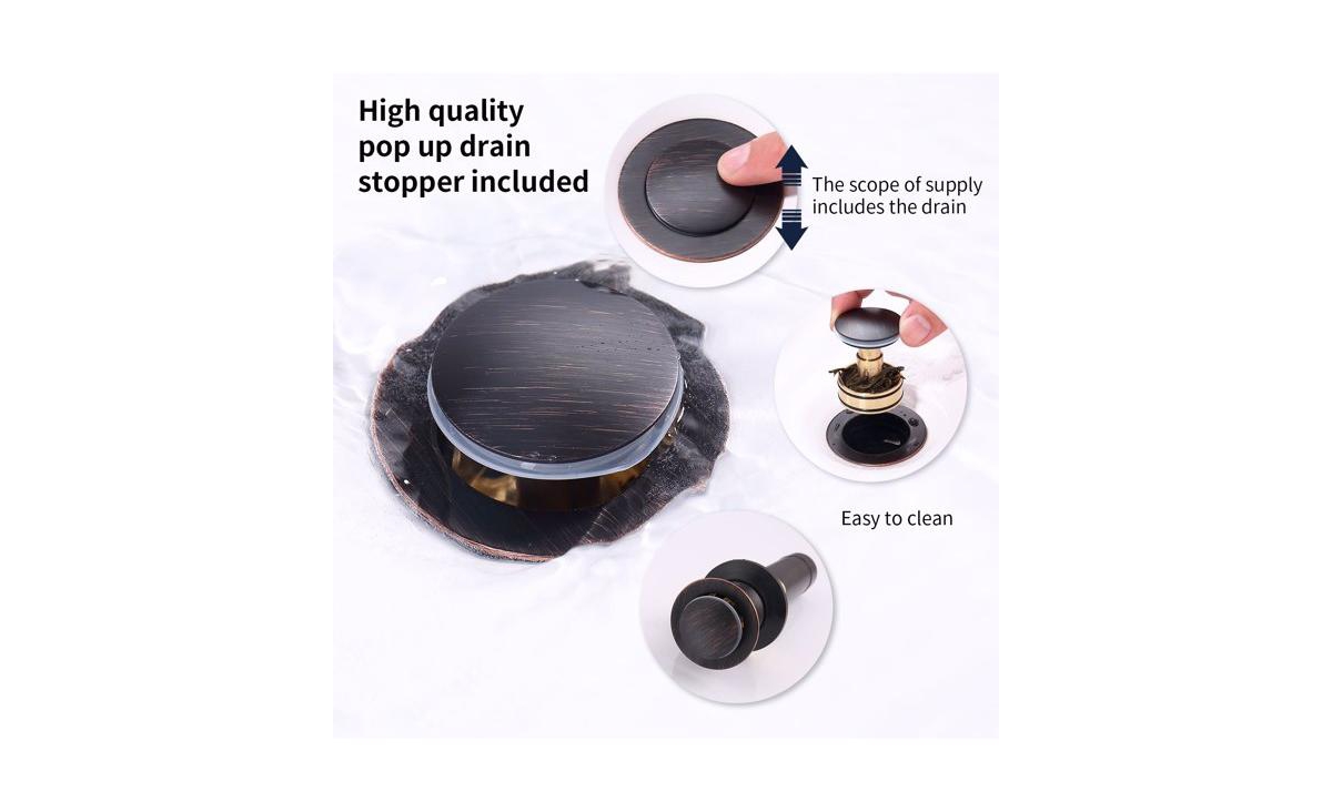 Slickblue 2-Handle 4-Inch Oil Rubbed Bronze Bathroom Faucet for Vanity Sinks, Includes Pop-Up Drain and Supply Hoses