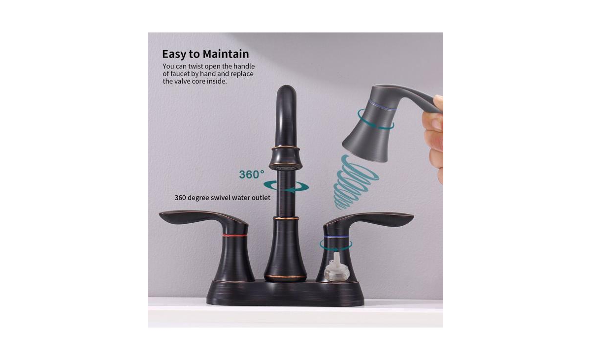 Slickblue 2-Handle 4-Inch Oil Rubbed Bronze Bathroom Faucet for Vanity Sinks, Includes Pop-Up Drain and Supply Hoses