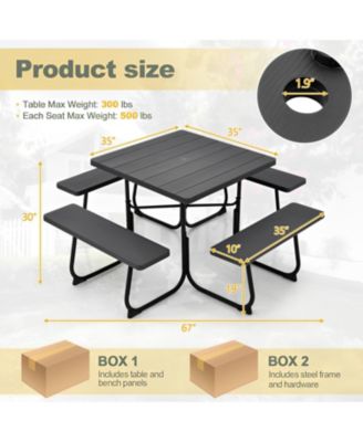 Outdoor Picnic Table with 4 Benches and Umbrella Hole