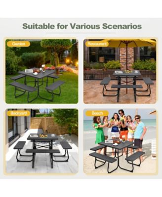 Outdoor Picnic Table with 4 Benches and Umbrella Hole