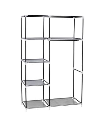 64" Portable Wardrobe Organizer with Clothes Rack and Shelves for Optimal Storage Solutions