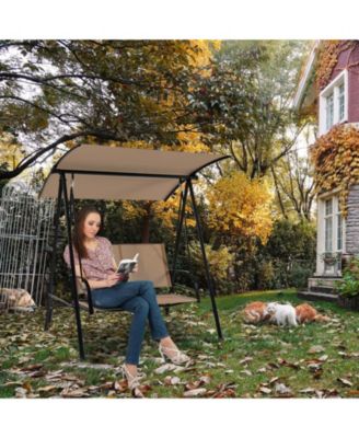 2-Seat Outdoor Canopy Swing with Comfortable Fabric Seat and Heavy-duty Metal Frame