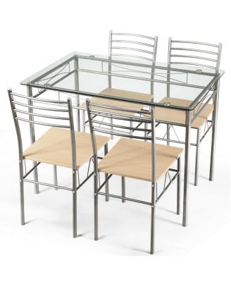 5 Pieces Dining Set Glass Table and 4 Chairs