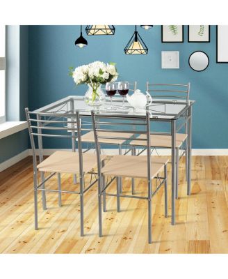 5 Pieces Dining Set Glass Table and 4 Chairs