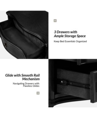 1 PC Solid Wood Spindle Legs Mauro Traditional 3-Drawer Nightstand