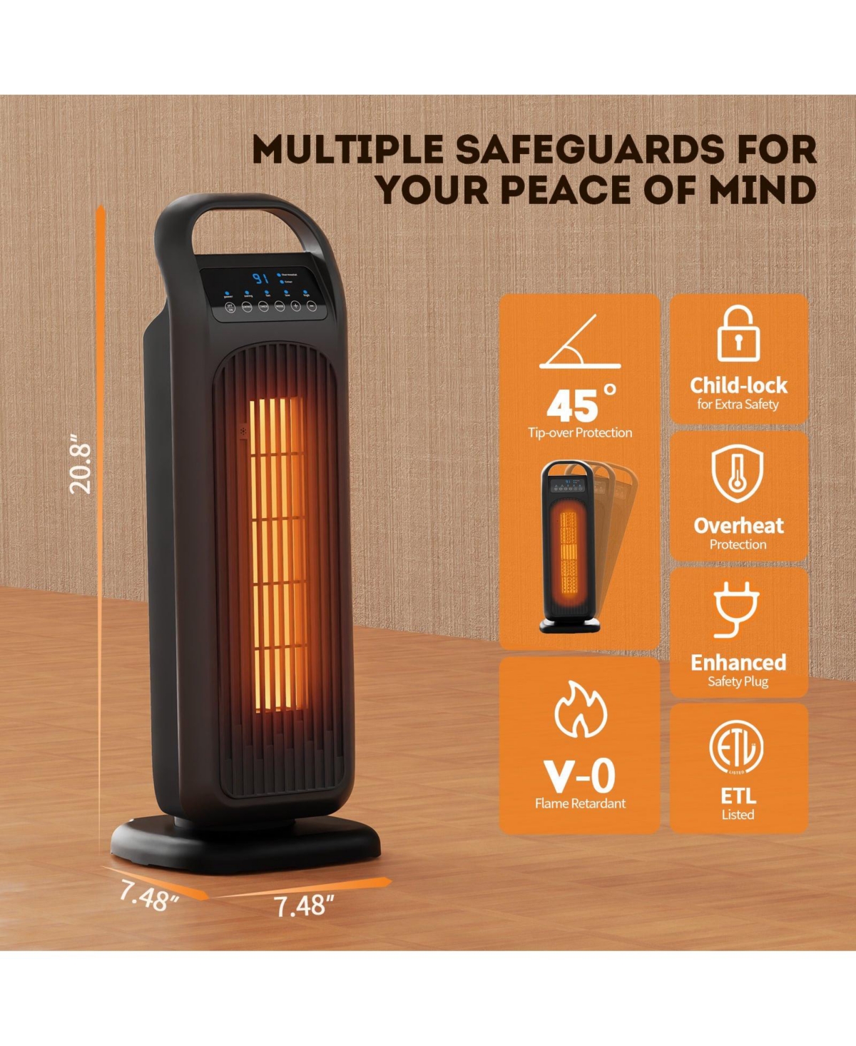 Sugift 1500W Oscillation Space Heaters, Portable Electric Heater with Remote for Inside, Office and Bedroom