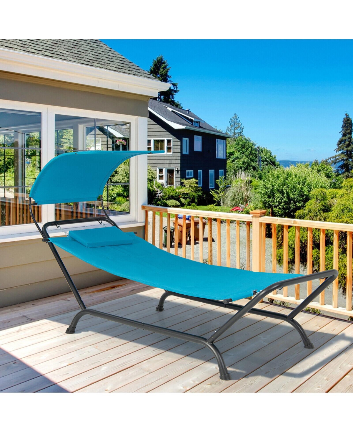 Inolait Sugift Patio Hanging Chaise Lounge Chair with Canopy Cushion Pillow and Storage Bag