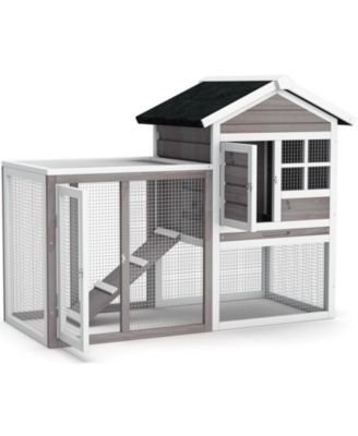 2-Story Wooden Rabbit/Dog Hutch with Running Area