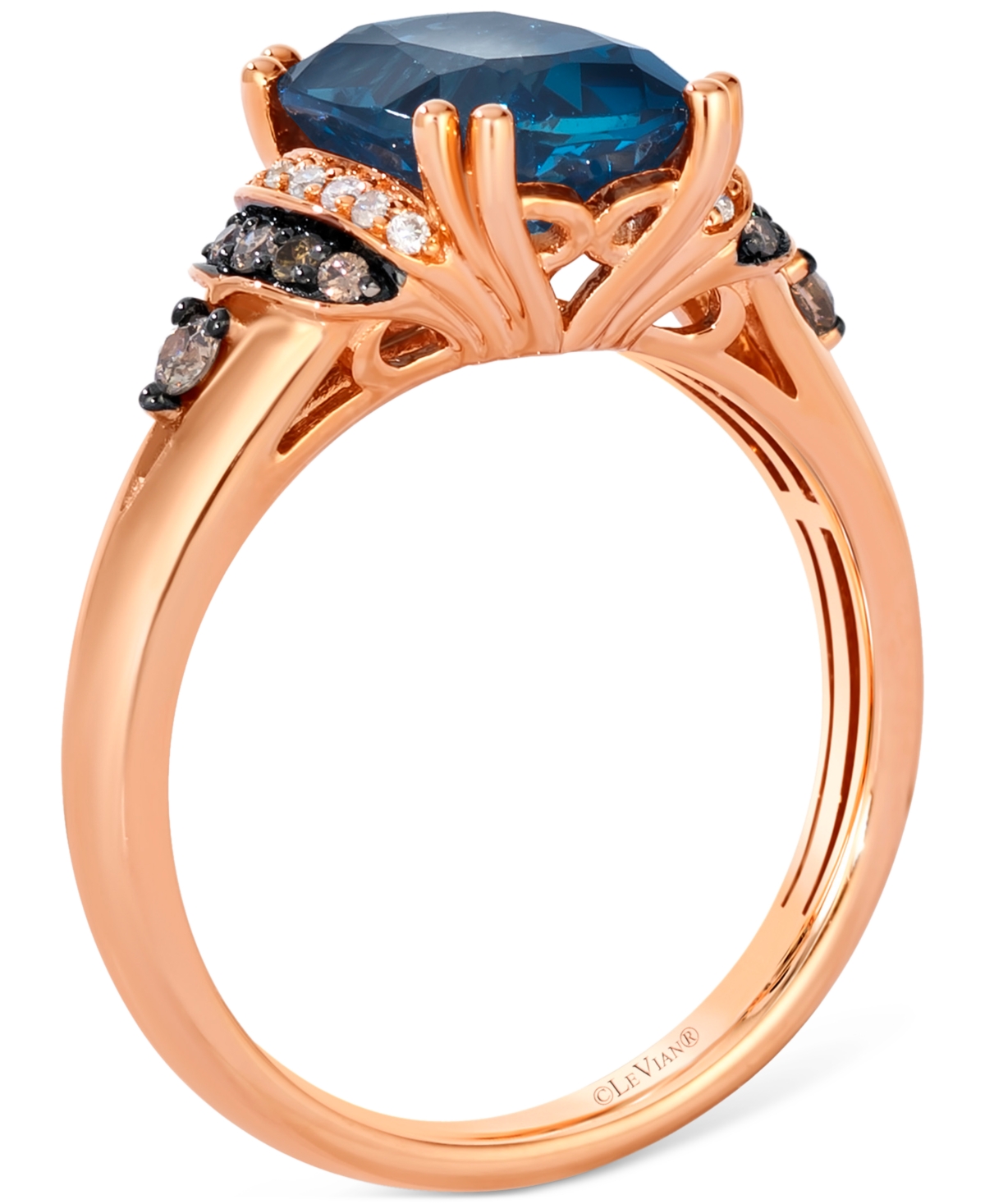 Le Vian London Blue Topaz (3-1/4 Ct. T.w.) & Diamond (1/5 Ct. T.w.) Pear Halo Statement Ring In 14k Rose Gol In Blue