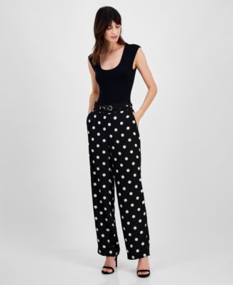 Anne Klein - Petite High-Rise Belted Wide-Leg Pants