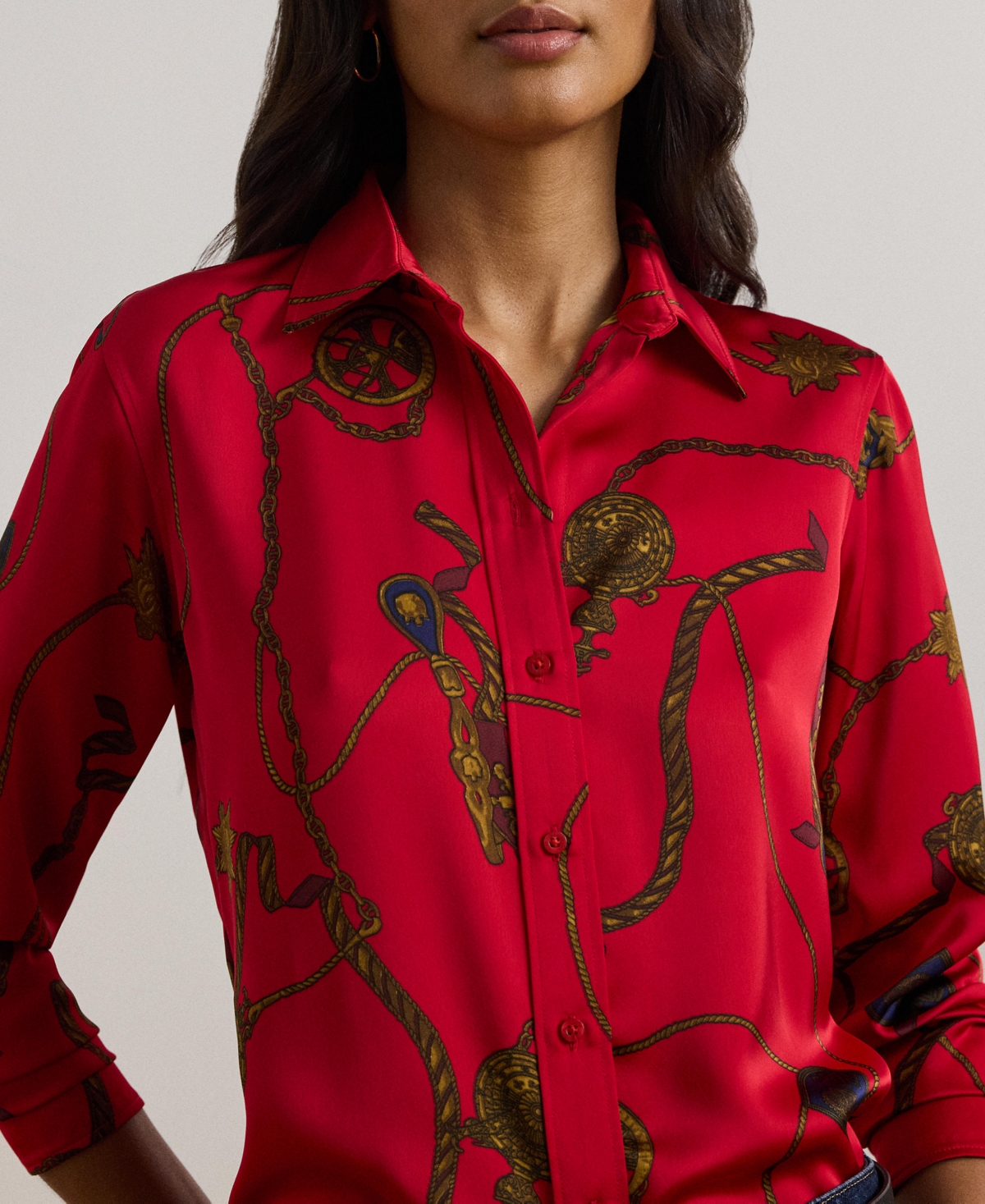 Lauren Ralph Lauren Women's Classic-Fit Print Satin Charmeuse Shirt, Regular & Petite