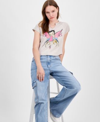 Juniors' Betty Boop Embellished Raglan Baby Tee