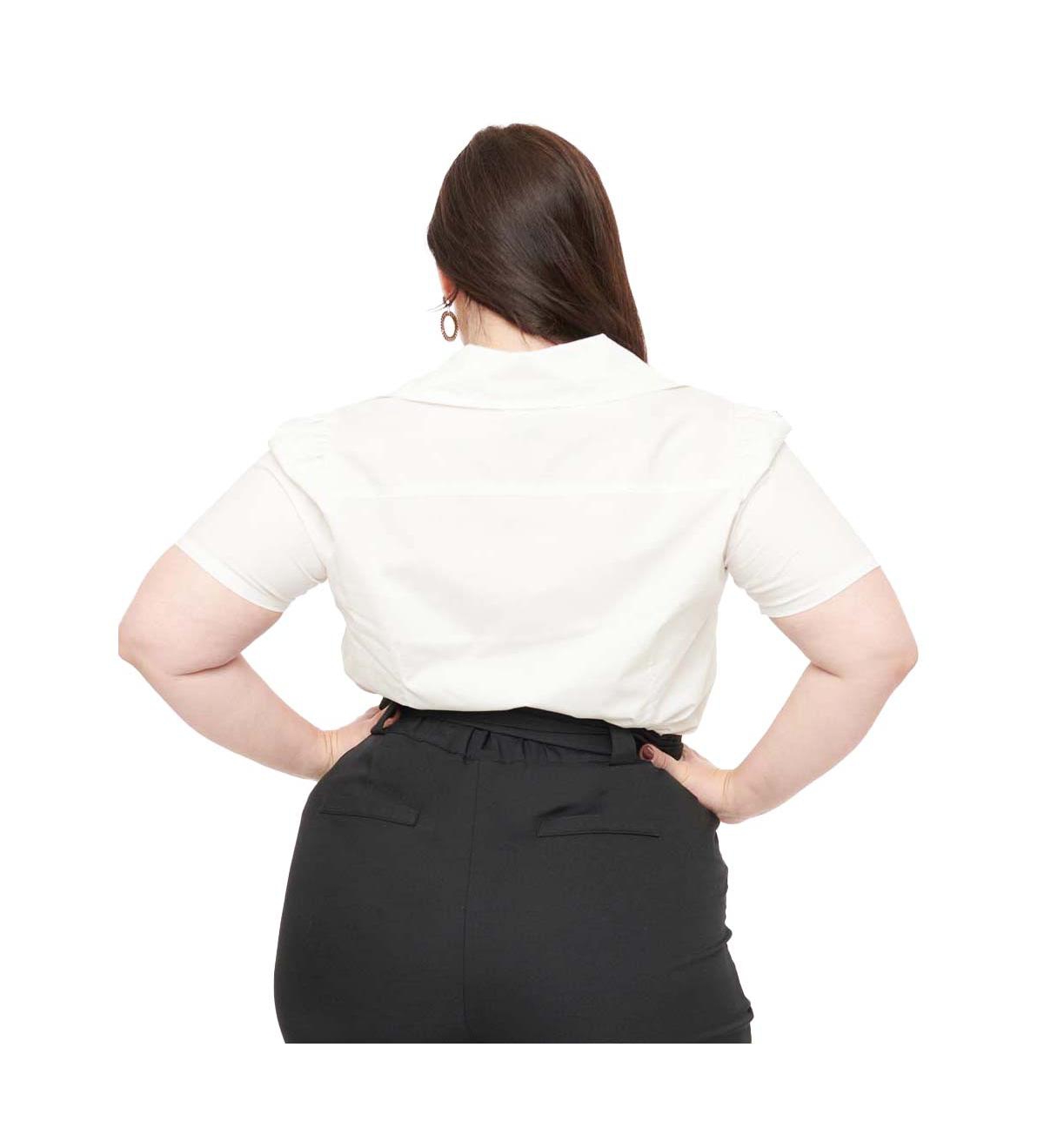 Unique Vintage Plus Size 1940s Short Sleeve Collared Button Down Woven Blouse