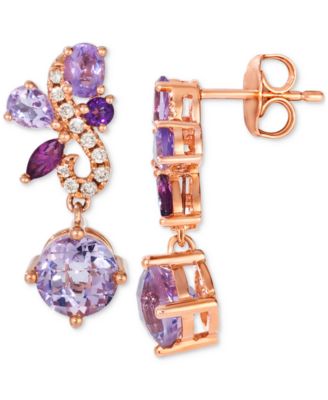 Multi-Gemstone (2-3/8 ct. t.w.) & Nude Diamond (1/8 ct. t.w.) Swirl Drop Earrings in 14k Rose Gold