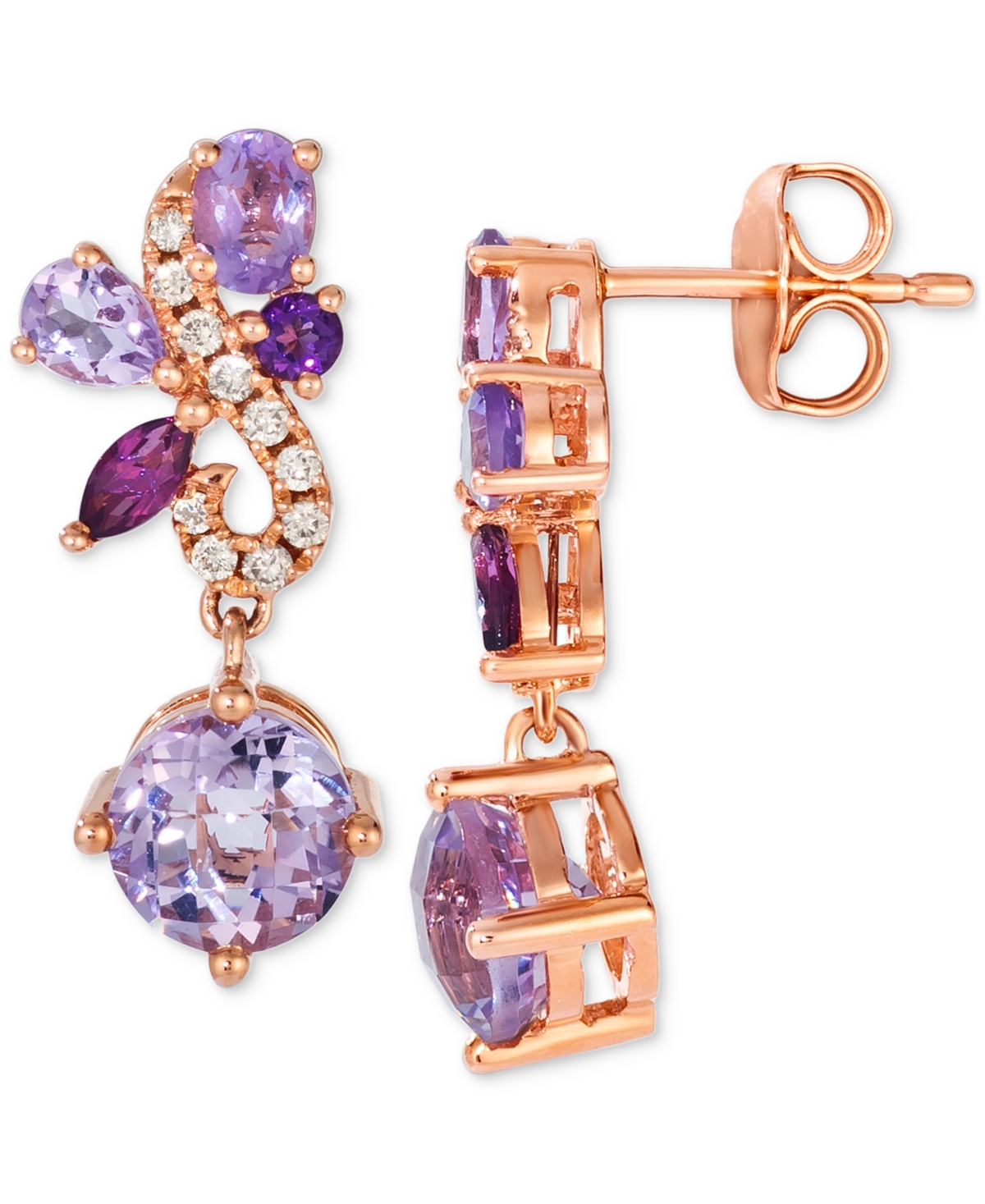 Le Vian Multi-Gemstone (2-3/8 ct. t.w.) & Nude Diamond (1/8 ct. t.w.) Swirl Drop Earrings in 14k- Rose Gold