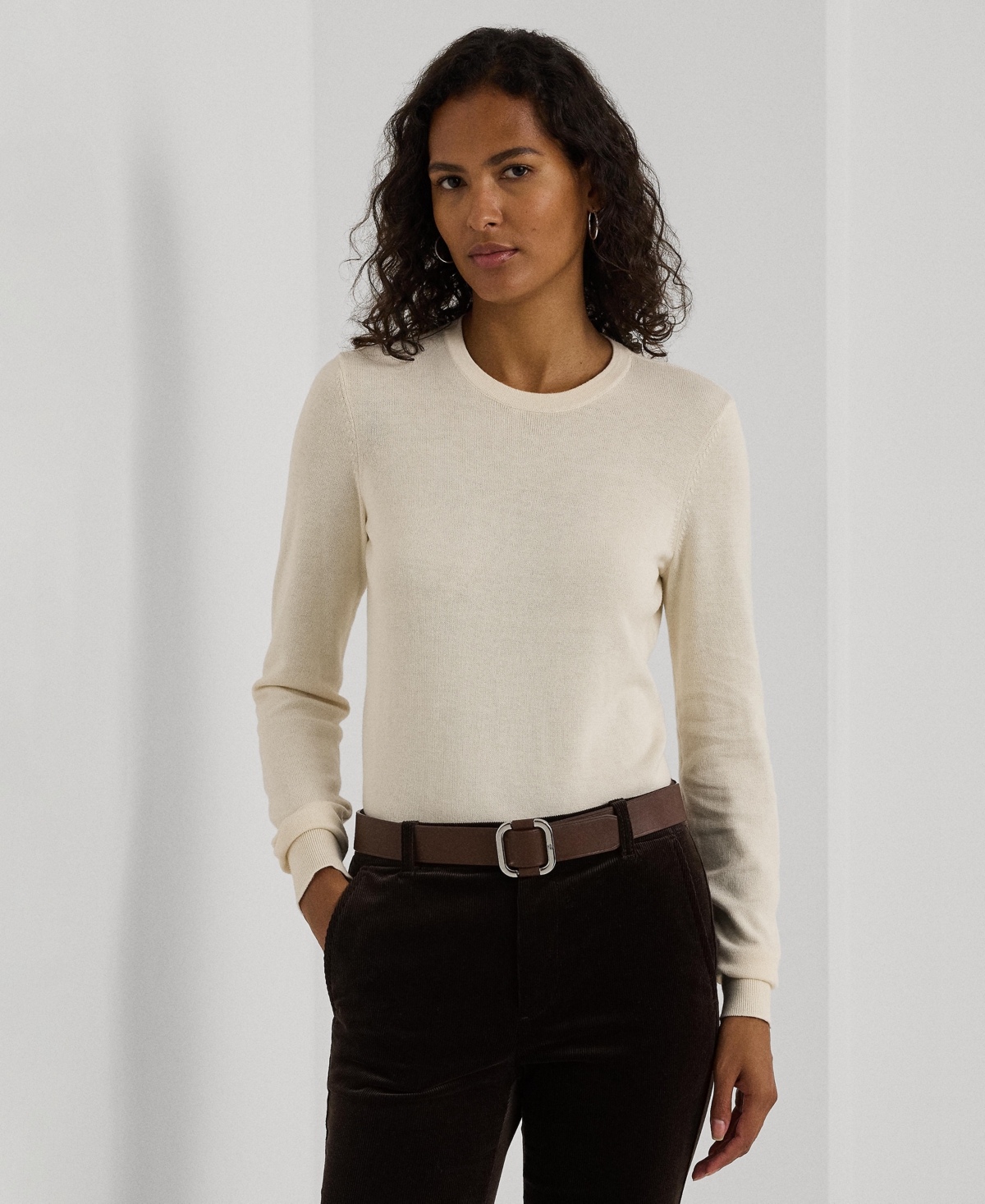 Petite Cotton-Blend Sweater - Lauren Navy