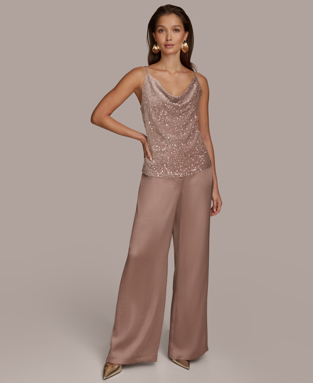 Donna Karan New York Women's Cowl-Neck Sequin Tank Top -clear Sequins
