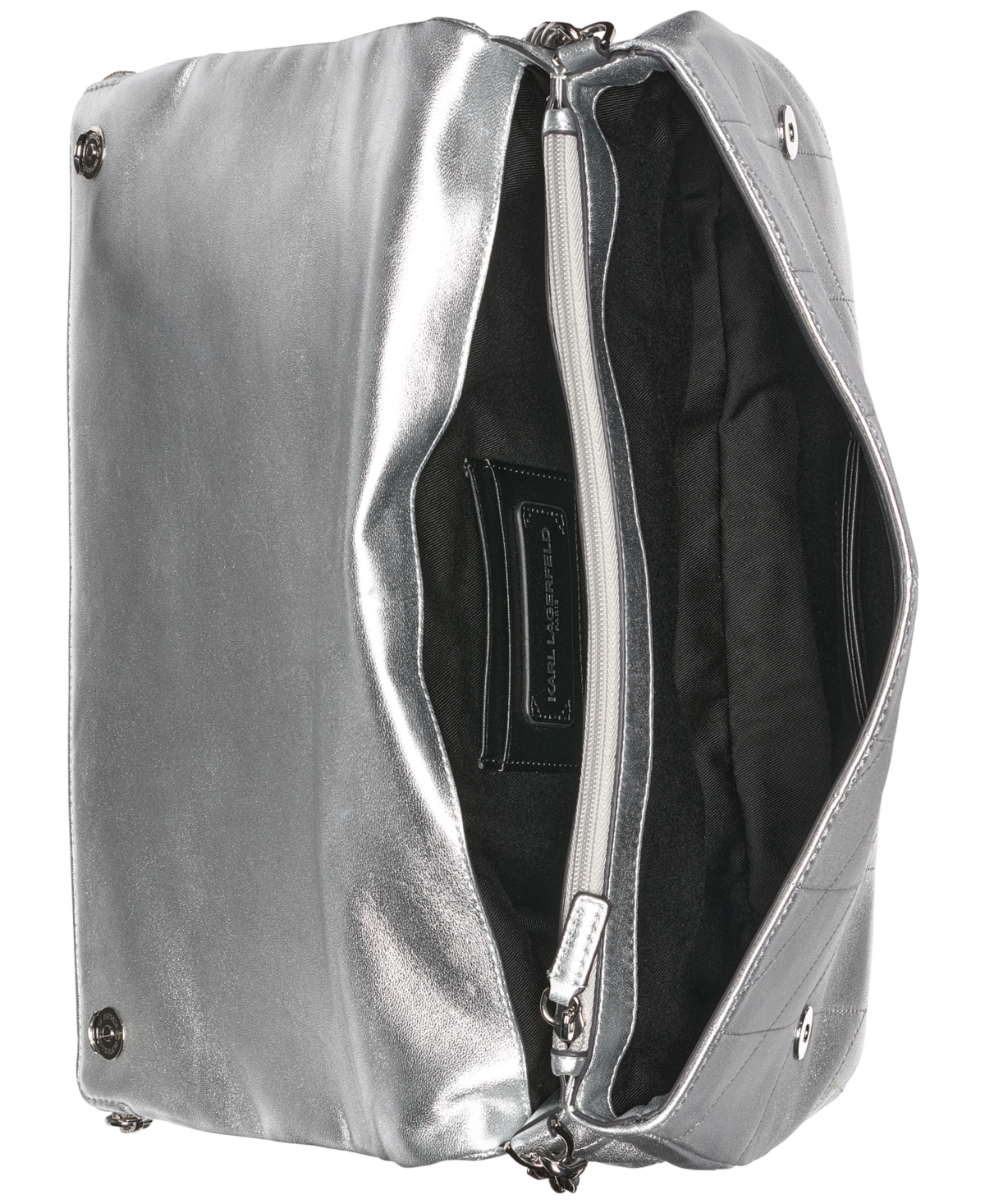 Karl Lagerfeld Lavande Large Leather Shoulder Bag In Metallic Silver