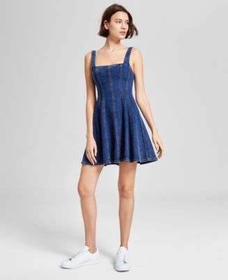 white christmas dresses Sleeveless Belted Denim Dress main image 0