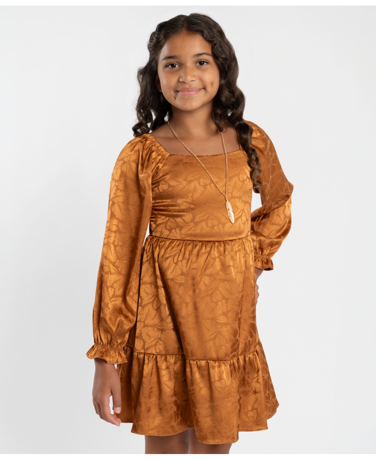 Rare Editions Big Girls Puff Sleeve Ruffle Hem Dress with Necklace, 2-Pieces