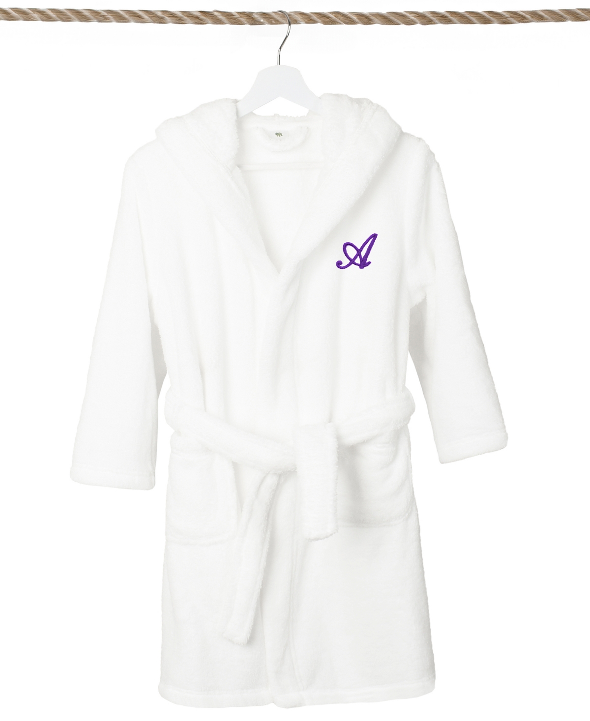 Linum Home Personalized Kids Super Plush Hooded Bathrobe In White