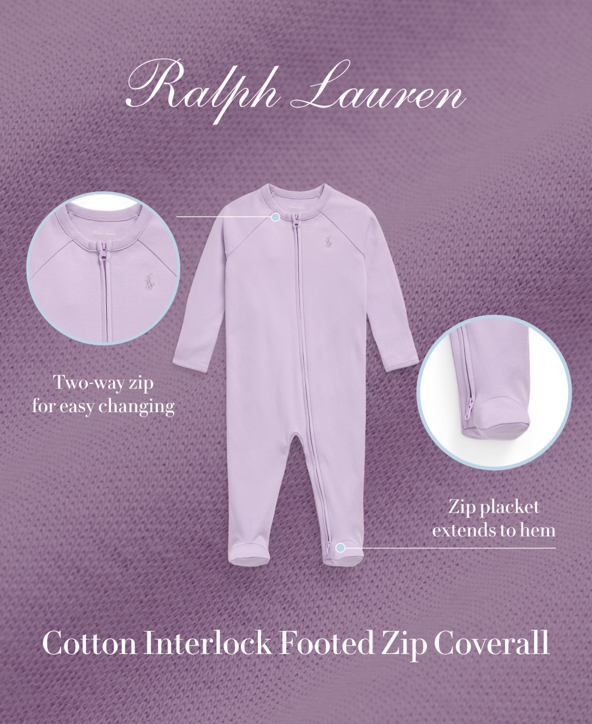 Polo Ralph Lauren Baby Girls Cotton Interlock Footed Zip Coverall