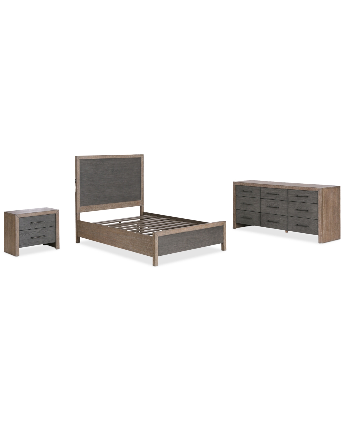 Macy's Portmore 3pc California King Set (panel Bed, Chest & 2-drawer Nightstand With Soft Close Drawers), C In Brown