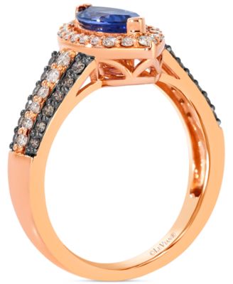 Blueberry Tanzanite (1 ct. t.w.), Nude Diamond (3/8 ct. t.w.) & Chocolate Diamond (1/4 ct. t.w.) Ring in 14k Strawberry Gold