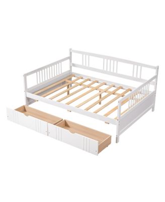 Full Size Wood Daybed with Two Drawers, Space-Saving Storage Bed for Bedroom & Guest Room