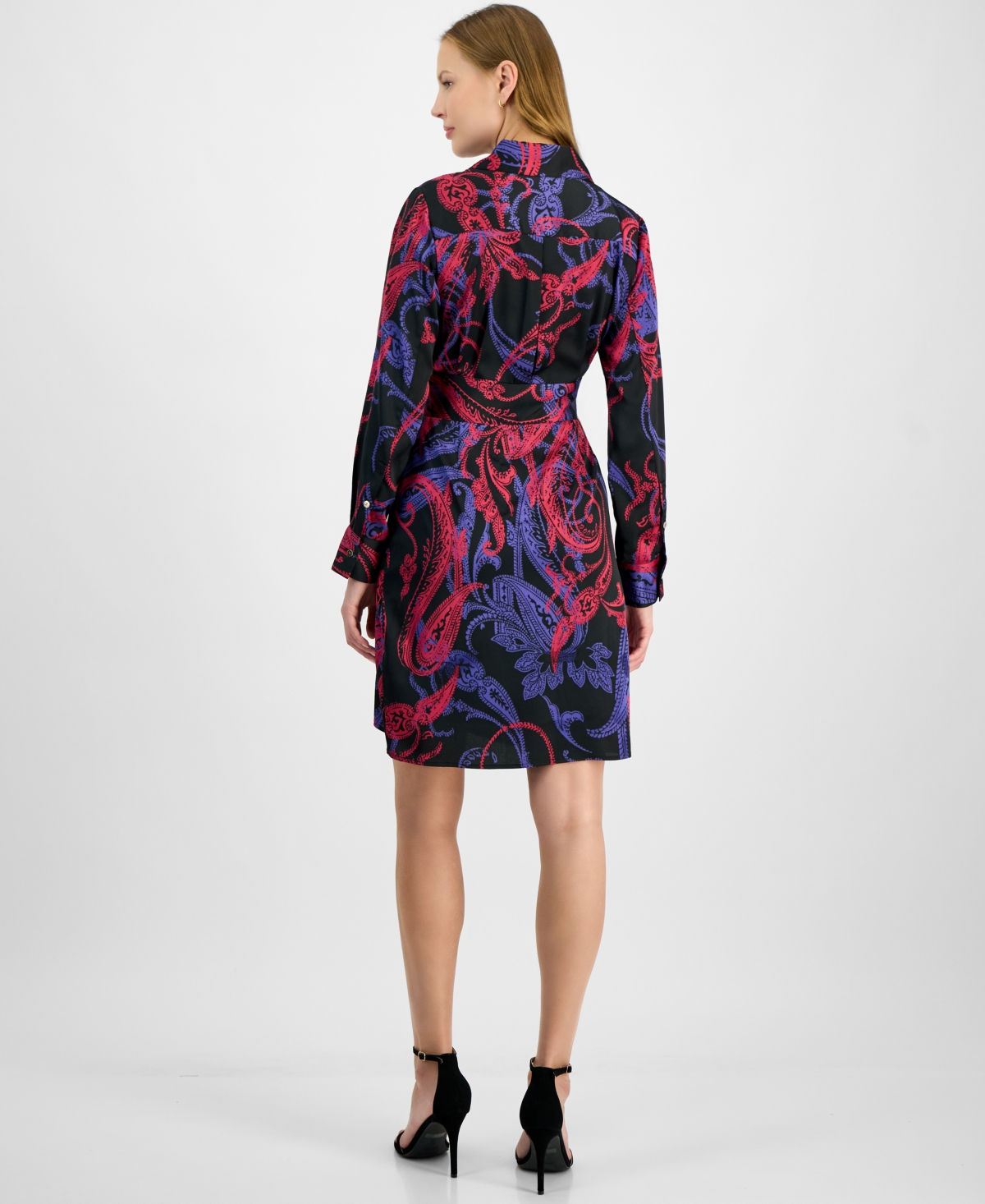 Shop Tahari Asl Women's Printed Faux-wrap Dress In Black Cobalt