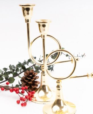 Small French Horn Candlesticks, Set of 2