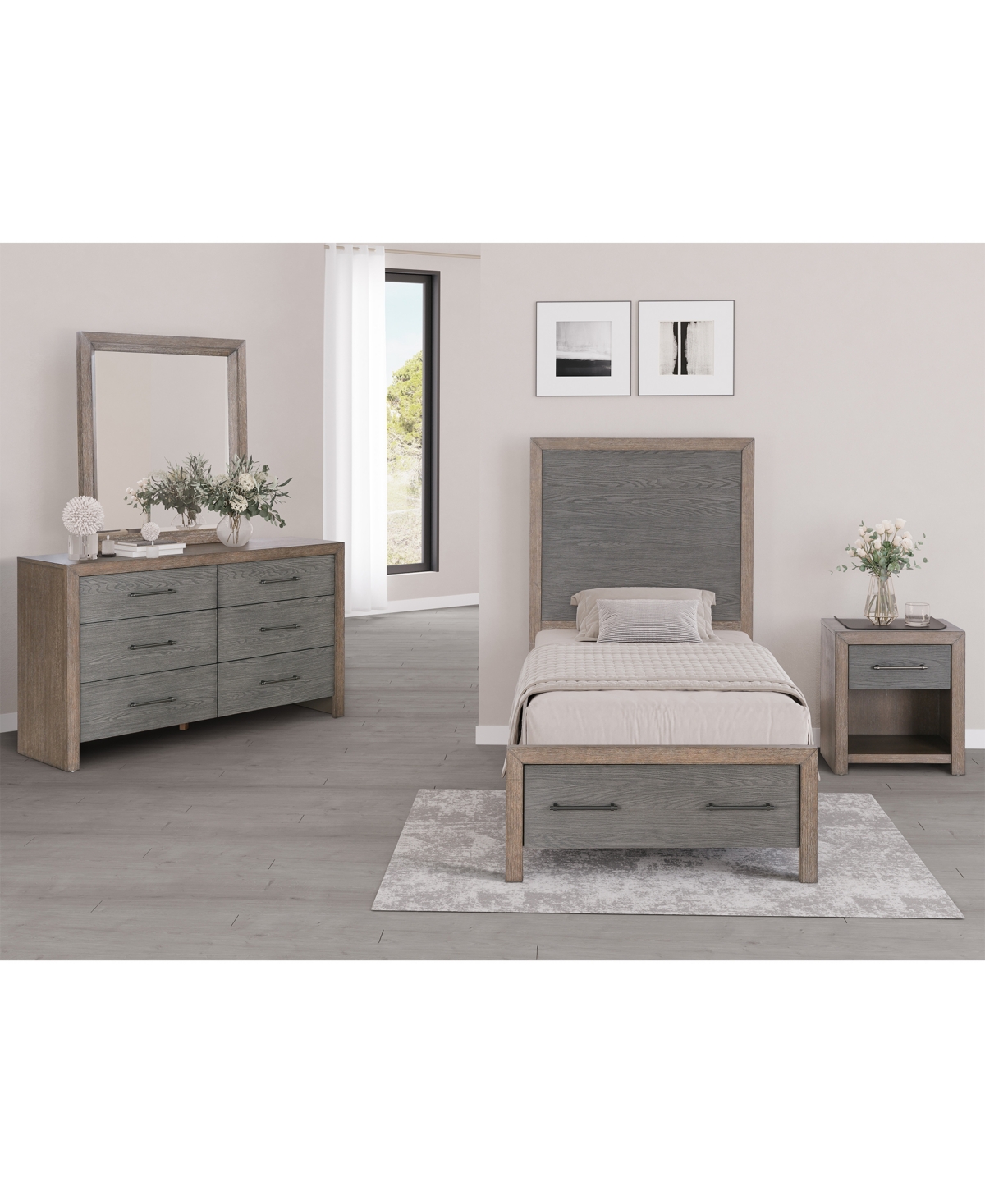 Macy's Portmore 3pc Twin Storage Set (panel Bed, Small Dresser & 1-drawer Nightstand With Soft Close Drawer In Brown