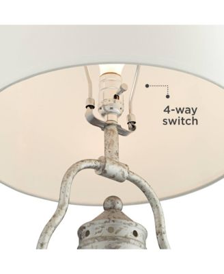 Bodie Rustic Industrial Table Lamp 26" High Distressed Silver with USB Charging Port Nightlight LED Off White Linen Shade for Desk