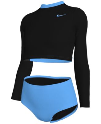 Nike - Big Girls Long-Sleeve Crop Top & High-Waist Swim Bottom Swimsuit, 2 Piece Set