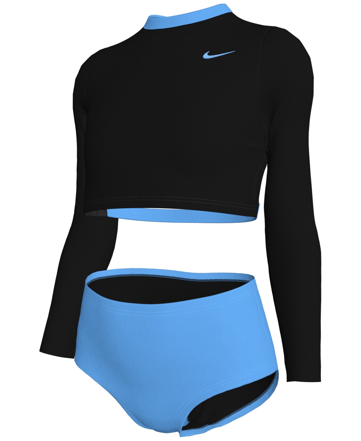 Nike Big Girls Long-sleeve Crop Top & High-waist Swim Bottom Swimsuit, 2 Piece Set In Black