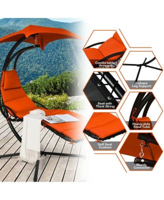 Hanging Chaise Lounger with Stand and Pillow for Outdoor
