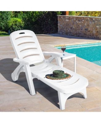 5 Position Adjustable Folding Lounger Chaise Chair on Wheels