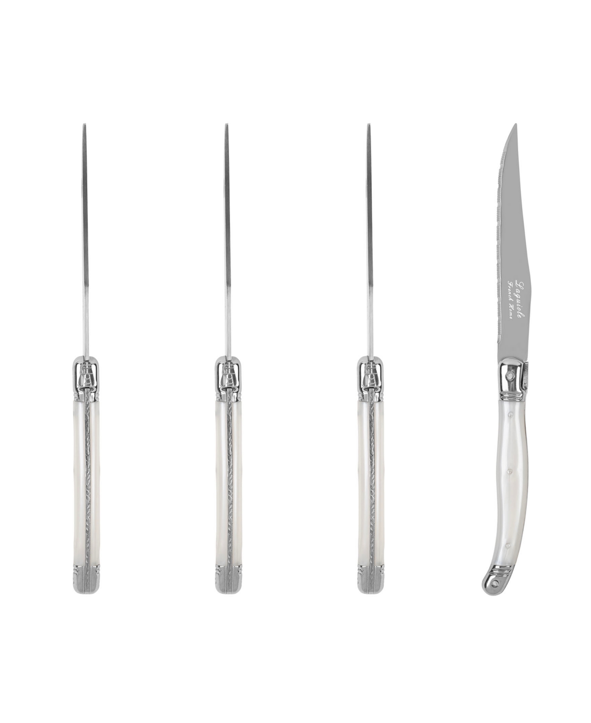 French Home Laguiole Connoisseur 4-piece Steak Knife Set With Gem Handles In Gem White